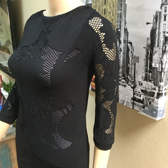 Free People Placed Cutwork Slip Black 3/4 Sleeve Bodycon Dress - Picture 6 of 9